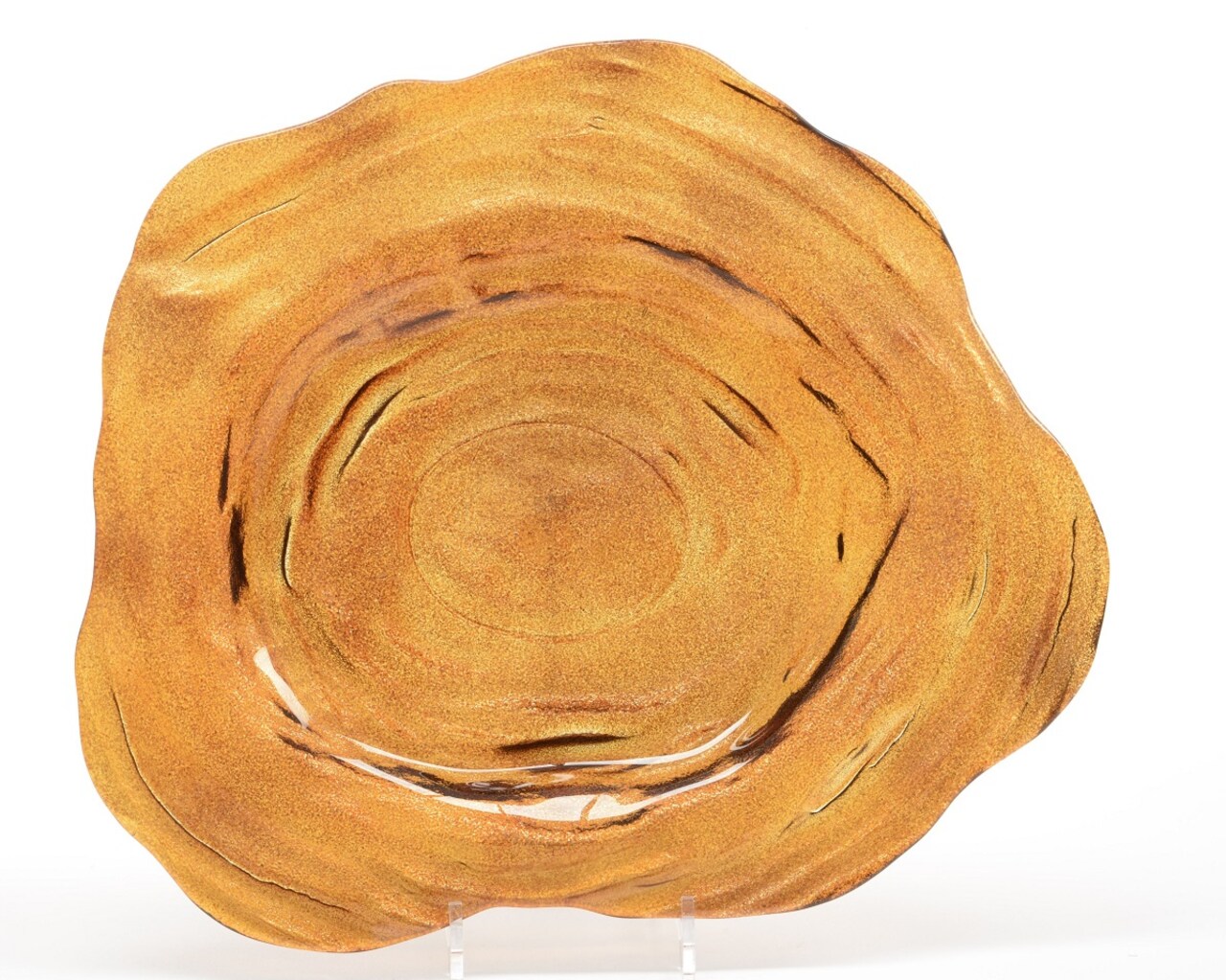 Kaemingk 17.5" Luxury Lodge Glittering Burnt Orange Rippling Wave Recycled Glass Christmas Charger Plate